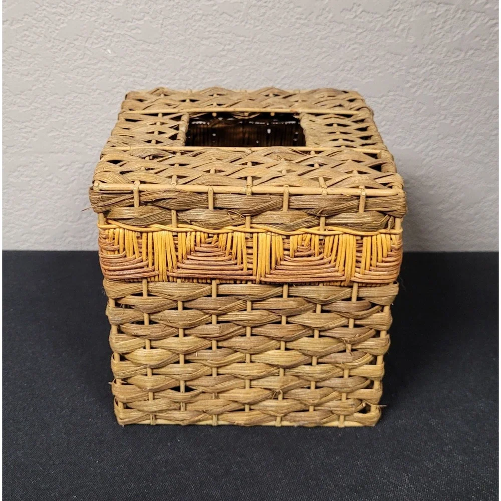 Decorative Woven Rattan or Wicker Square Tissue Box Cover